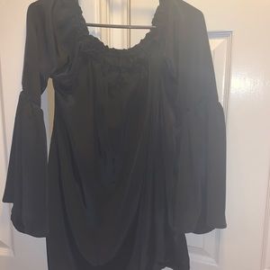 Black Large Rancho Estancia Silk Bell Sleeve Top